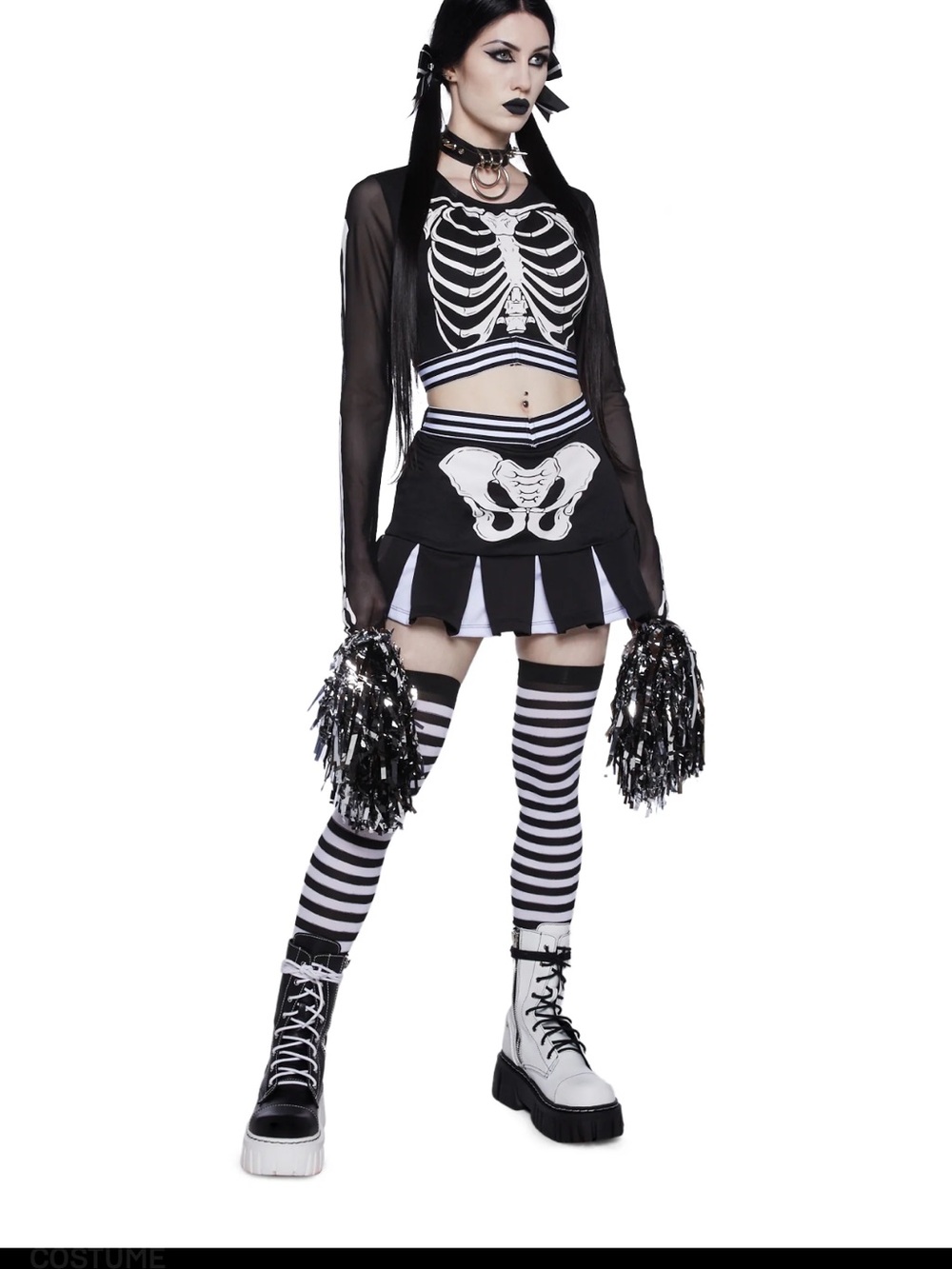 NWT Skeleton Cheerleader Mini Skirt - Black & White